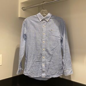 Vineyard Vines plaid button-down; Whale logo; Kid Medium 12-14; 100% cotton